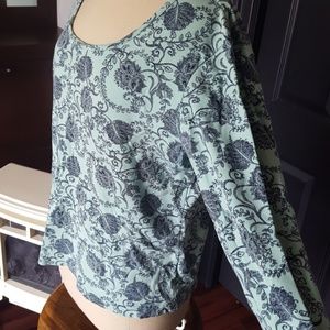3/4 Sleeve Mint Blue Paisley Print Top